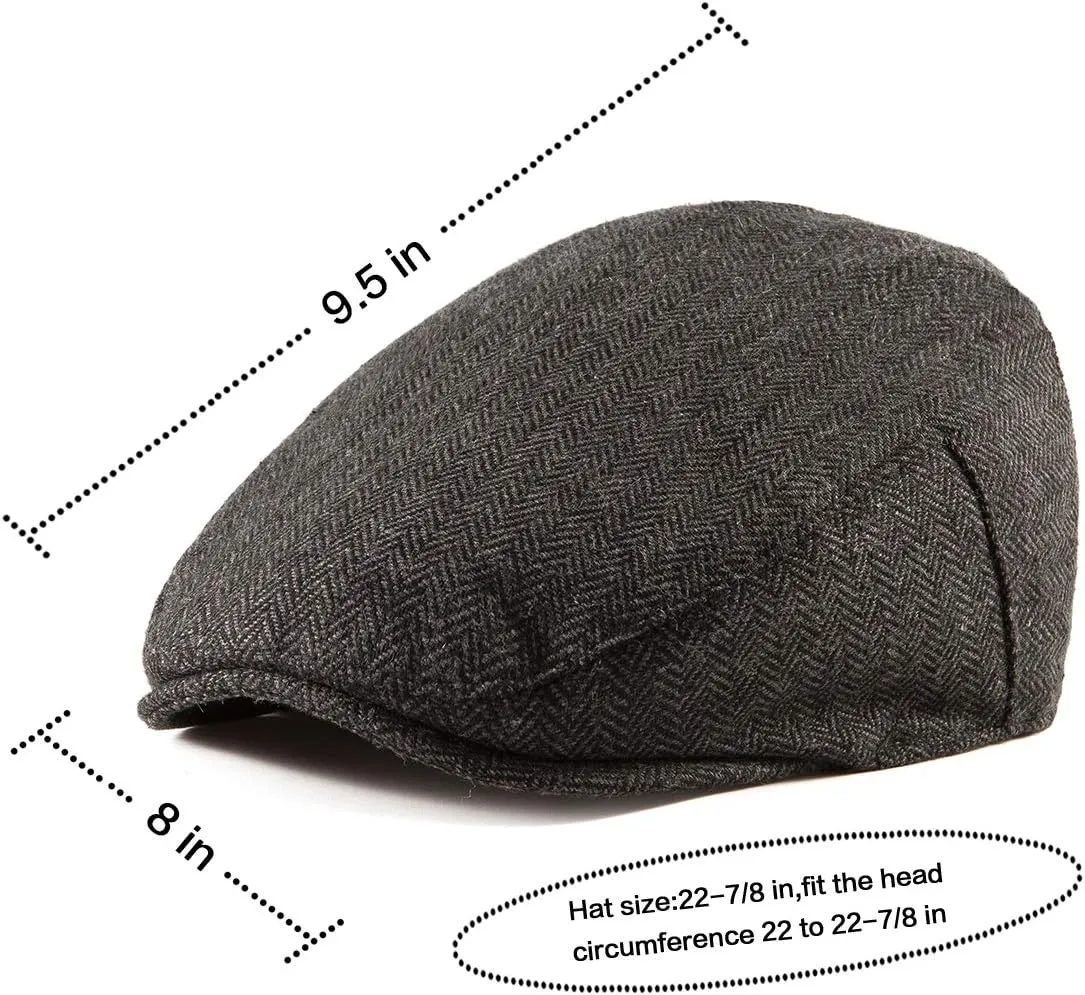 LADYBRO 2Pack Adjustable Newsboy Hats for Men Flat Cap Irish Cabbie Wool Blend Tweed