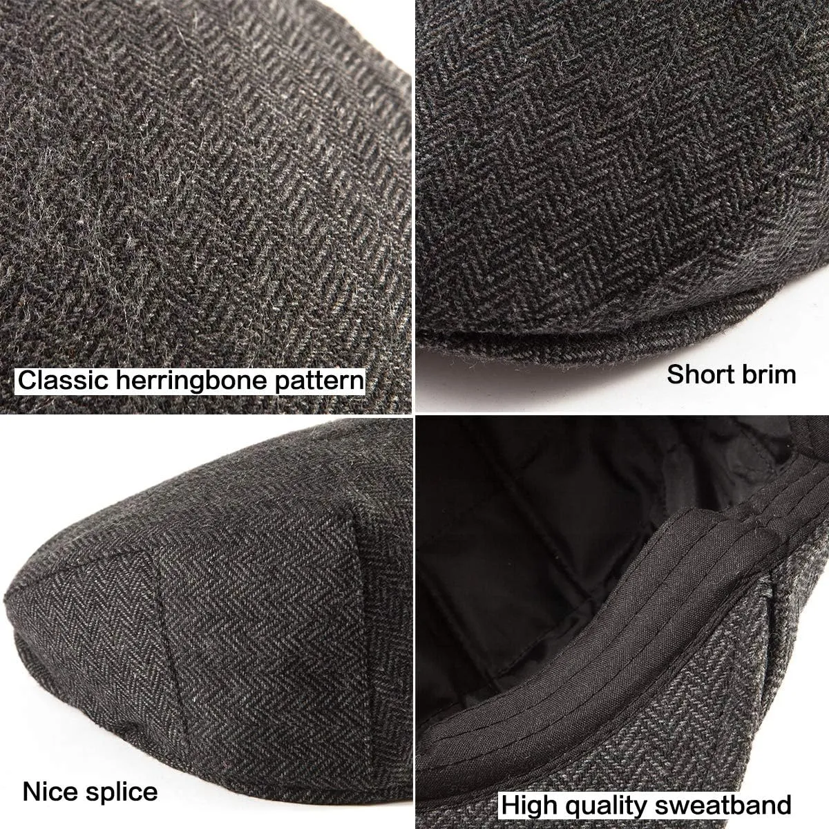 LADYBRO 2Pack Adjustable Newsboy Hats for Men Flat Cap Irish Cabbie Wool Blend Tweed