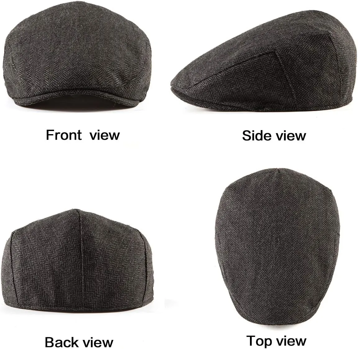 LADYBRO 2Pack Adjustable Newsboy Hats for Men Flat Cap Irish Cabbie Wool Blend Tweed