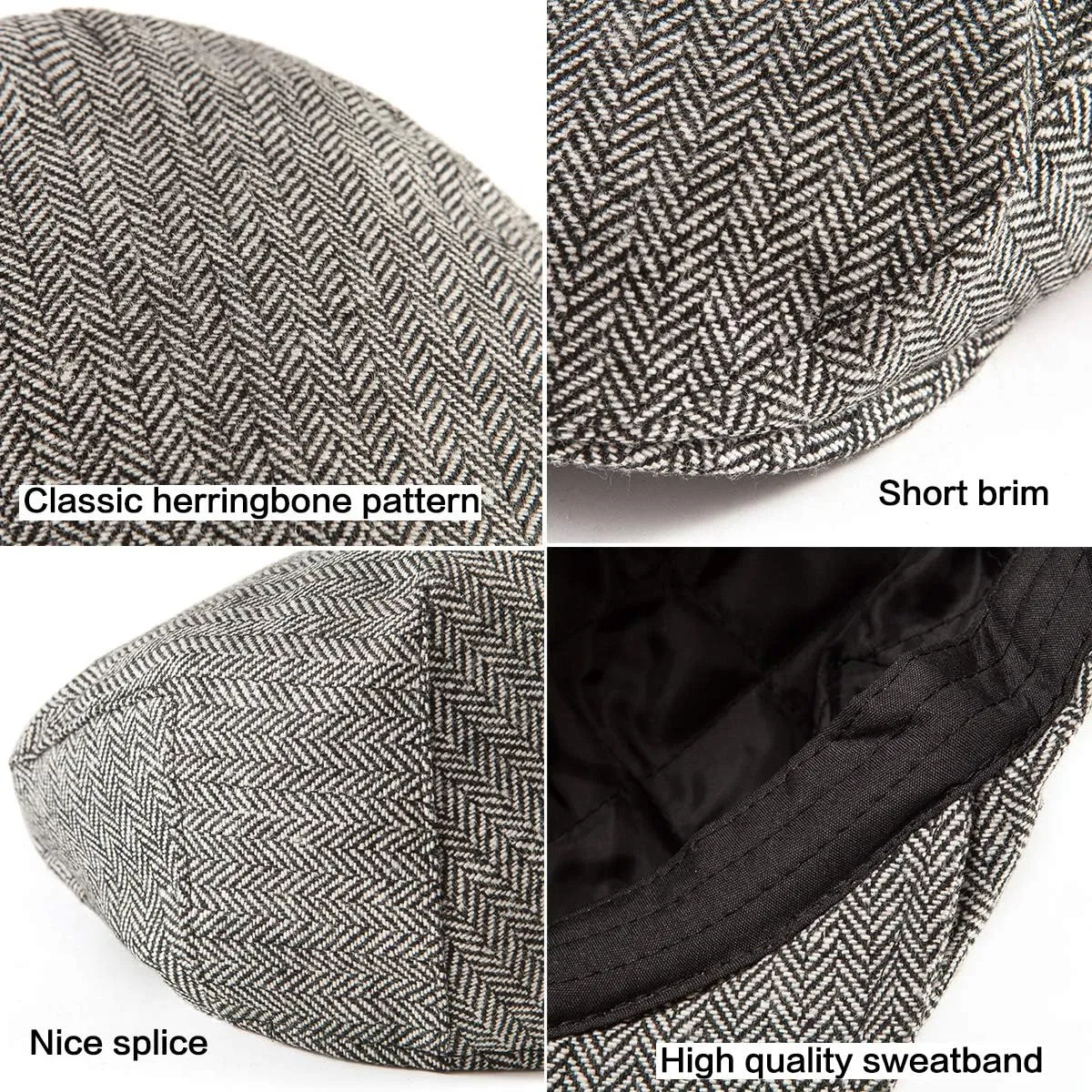 LADYBRO 2Pack Adjustable Newsboy Hats for Men Flat Cap Irish Cabbie Wool Blend Tweed