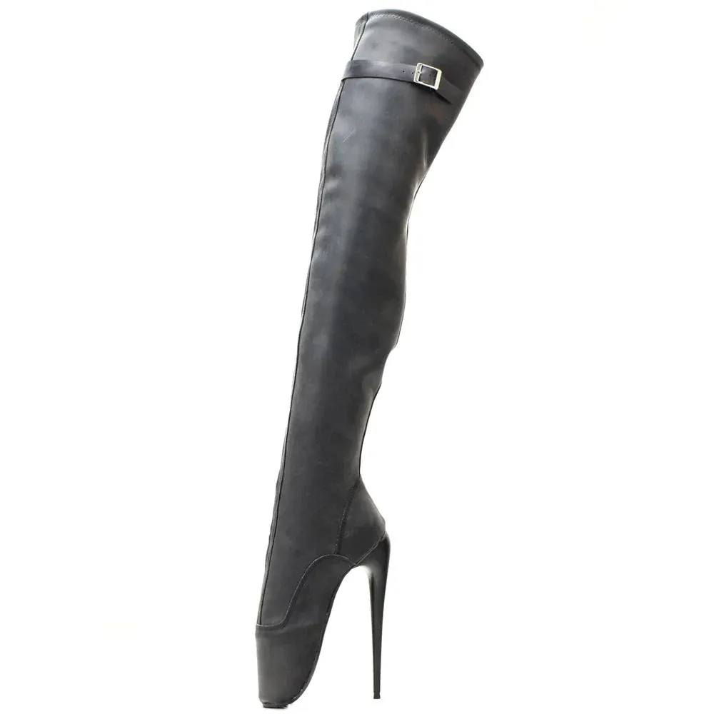 Latex Material Ballet Boots Thin Heel Side-Zip Over-the-Knee Women Sexy Fetish Stretch Boots