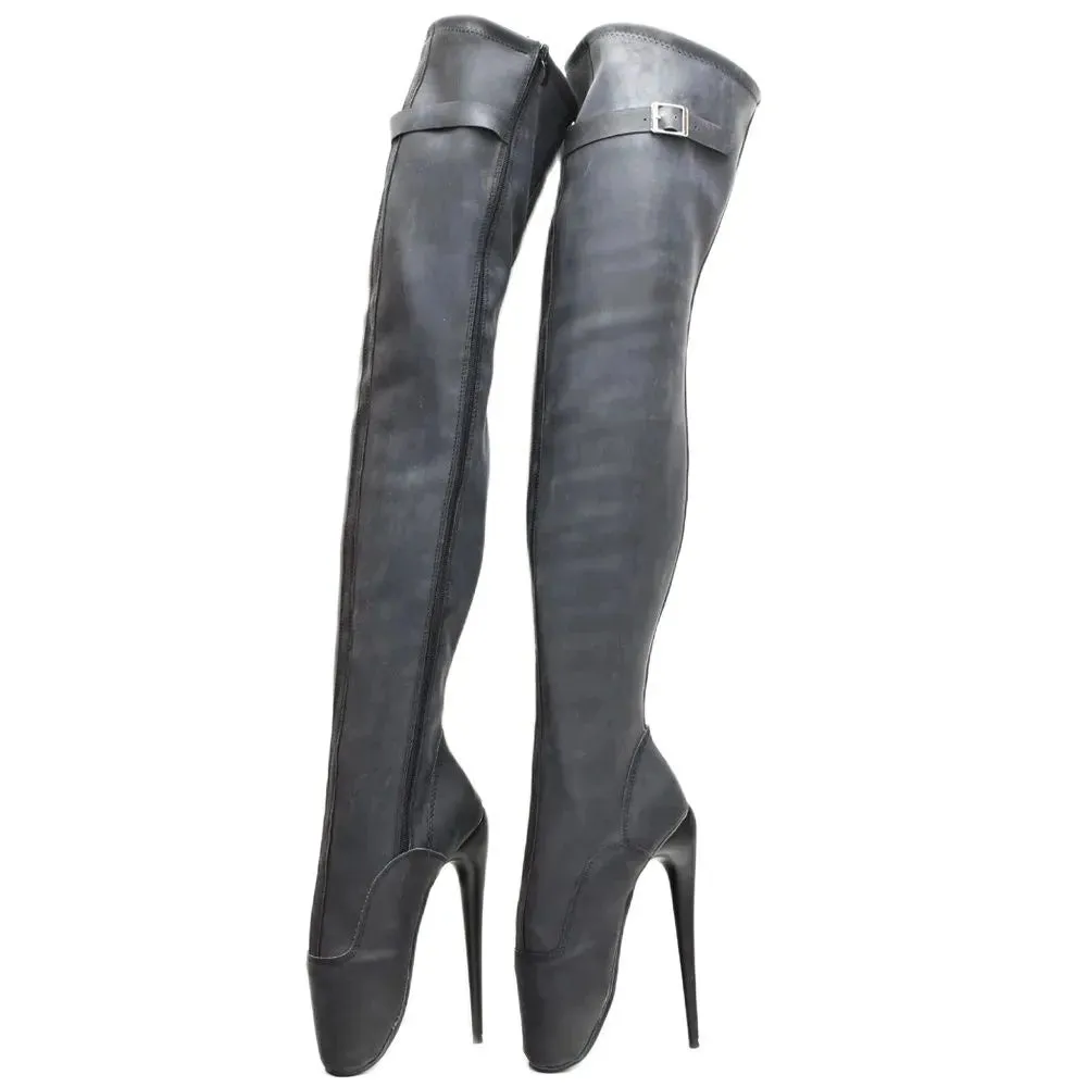 Latex Material Ballet Boots Thin Heel Side-Zip Over-the-Knee Women Sexy Fetish Stretch Boots