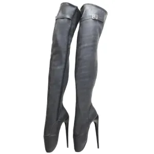 Latex Material Ballet Boots Thin Heel Side-Zip Over-the-Knee Women Sexy Fetish Stretch Boots