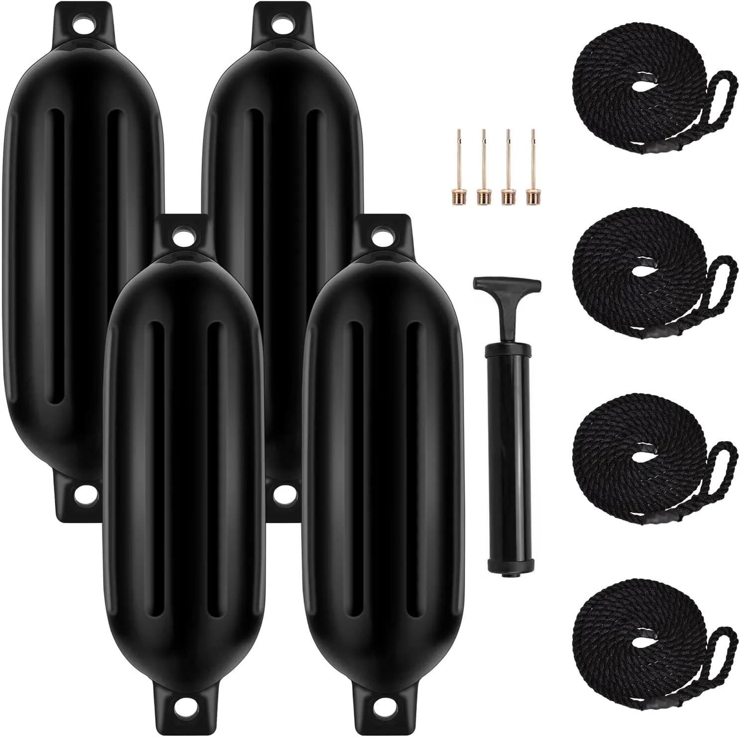 LEAP Boat Fender Inflatable Ribbed Boat Fender/Bumper (4 Pack) with 4 X 78 Fender Lines,Pump and 4 Needles, Marine-Grade UV-Resistant PVC G2