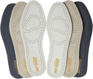 Leather Insoles for Women Nonslip Thin Shoe Pads with Activated Carbon Foam for Odor Eaters Thin Leather Inserts for Womens Flat Feet (3 Pairs/Womens US 5-5.5)