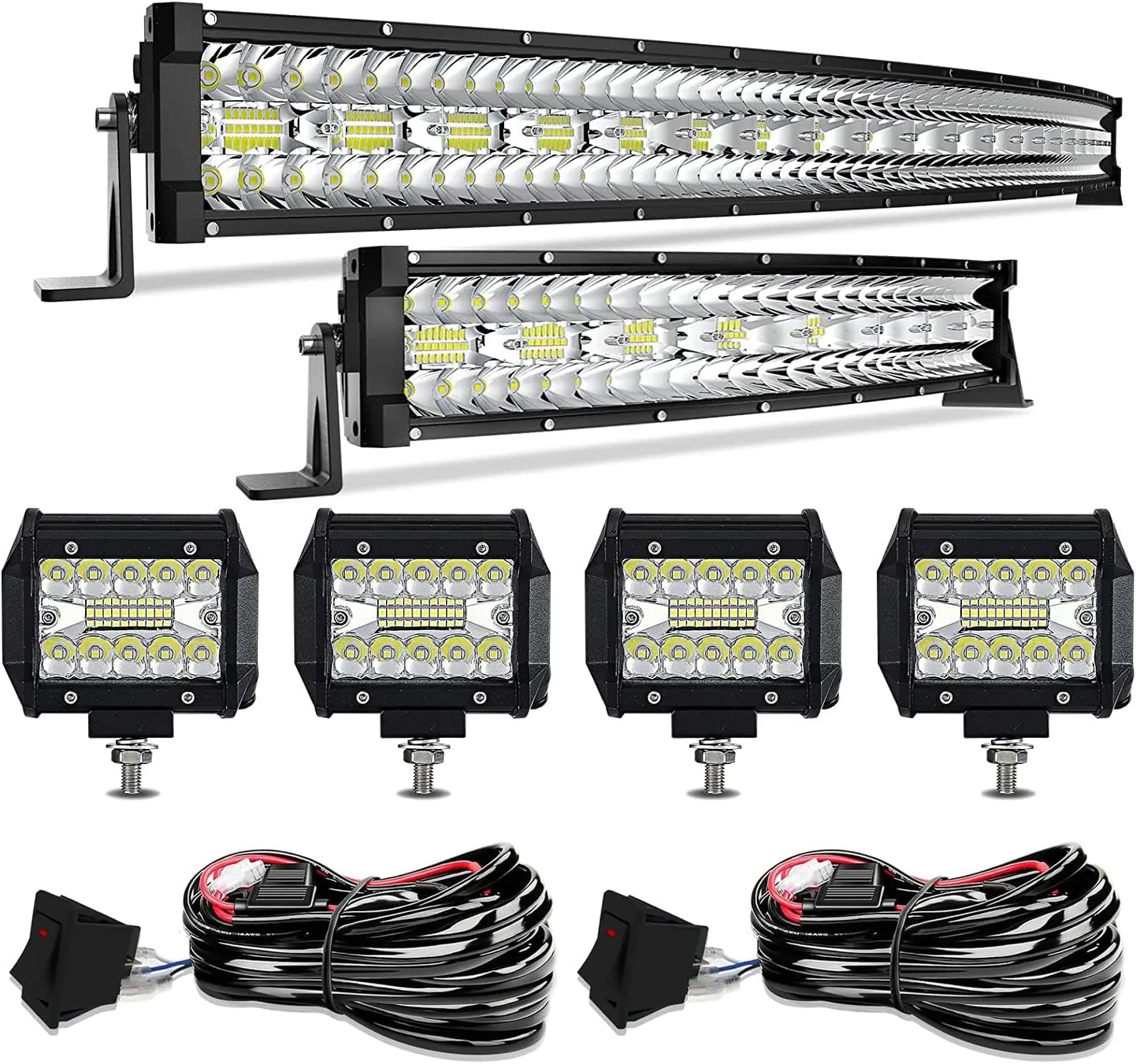 Led Light Bar Kit,EDITOP 42 Inch 900W 22 Inch 450W Curved Spot Flood Combo Beam Offroad Lights 4Pcs 4 Inch 60W Led Fog Lights W/Rocker Switch Wiring Harness for Jeep Trucks Ford ATV UTV Polaris Boats