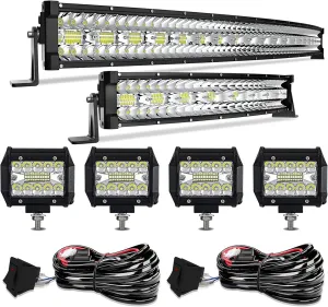 Led Light Bar Kit,EDITOP 42 Inch 900W 22 Inch 450W Curved Spot Flood Combo Beam Offroad Lights 4Pcs 4 Inch 60W Led Fog Lights W/Rocker Switch Wiring Harness for Jeep Trucks Ford ATV UTV Polaris Boats