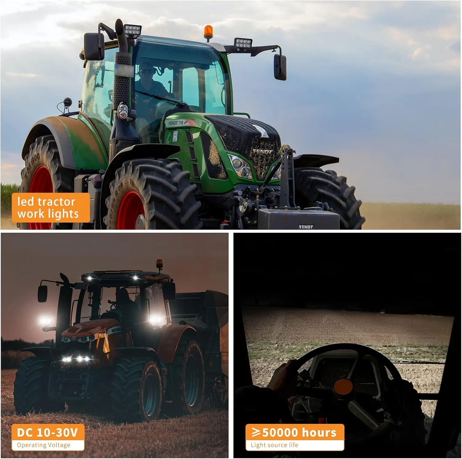 LED Tractor Work Lights 12v led Flood Light pods for Truck, Waterproof 4inch 24W 2700LMS Equipment Lights Boat UTV ATV Lighting 2PCS