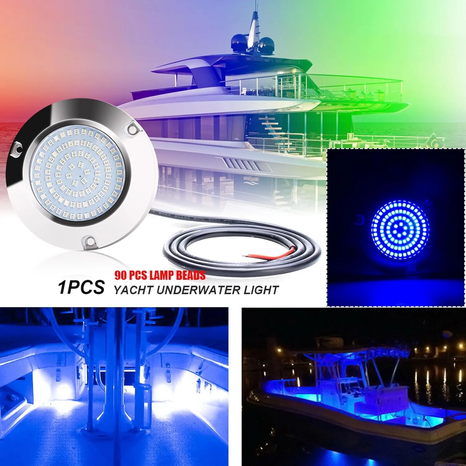 LED Underwater Light for Boats 316 Stainless Steel Boat Transom Mount Light, Waterproof LED Lights/Marine Lights 10-30V，for Stern Interior Navigation Deck Courtesy Night Fishing (Blue)