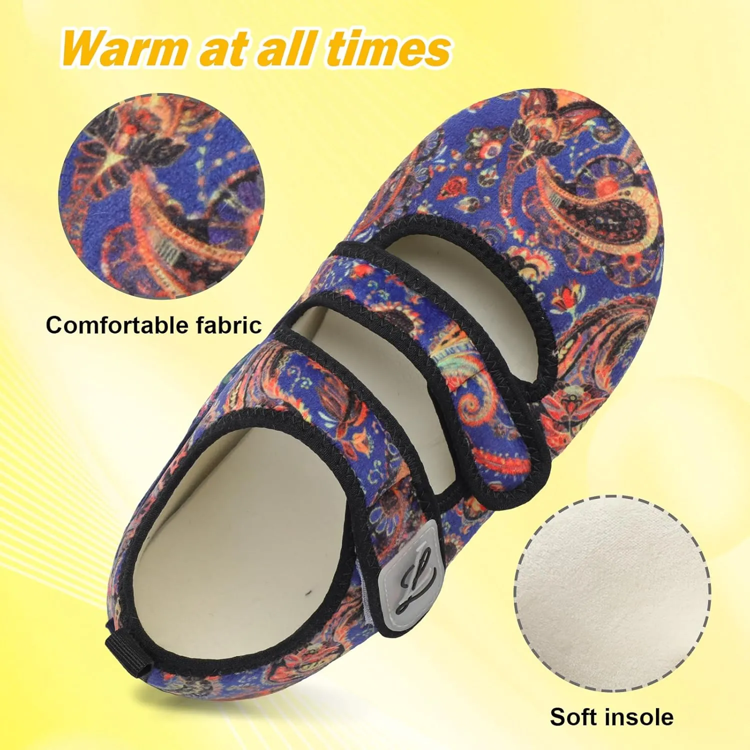 LeIsfIt Womens Slippers Adjustable Diabetic Slippers Wide Soft Arthritis Edema House Shoes Warm Fuzzy Slipper Socks with Rubber Sole