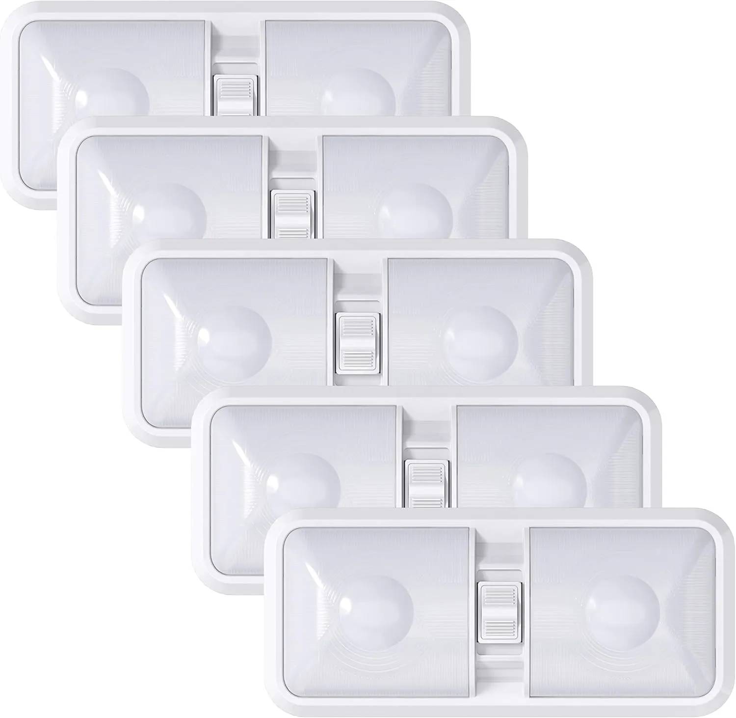Leisure LED 5 Pack RV LED Ceiling Double Dome Light Fixture with ON/Off Switch Interior Lighting for Car/RV/Trailer/Camper/Boat DC 12V 48X2835SMD (Frosted Lens Natural White 4000-4500K, 5-Pack)