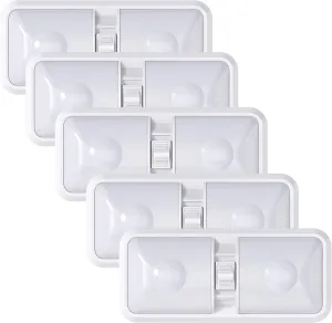 Leisure LED 5 Pack RV LED Ceiling Double Dome Light Fixture with ON/Off Switch Interior Lighting for Car/RV/Trailer/Camper/Boat DC 12V 48X2835SMD (Frosted Lens Natural White 4000-4500K, 5-Pack)