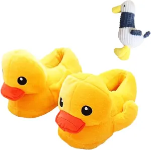 LELEBEAR Duck Slippers - Soft Comfortable Household Shoes, Cute Plush Warm Non-slip Animal Slippers for Indoor With Duck Keychain