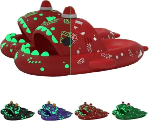 LELEBEAR Halloween Shark Slippers Halloween Shark Slides Christmas Spooky Shark Slides Glow in the Dark