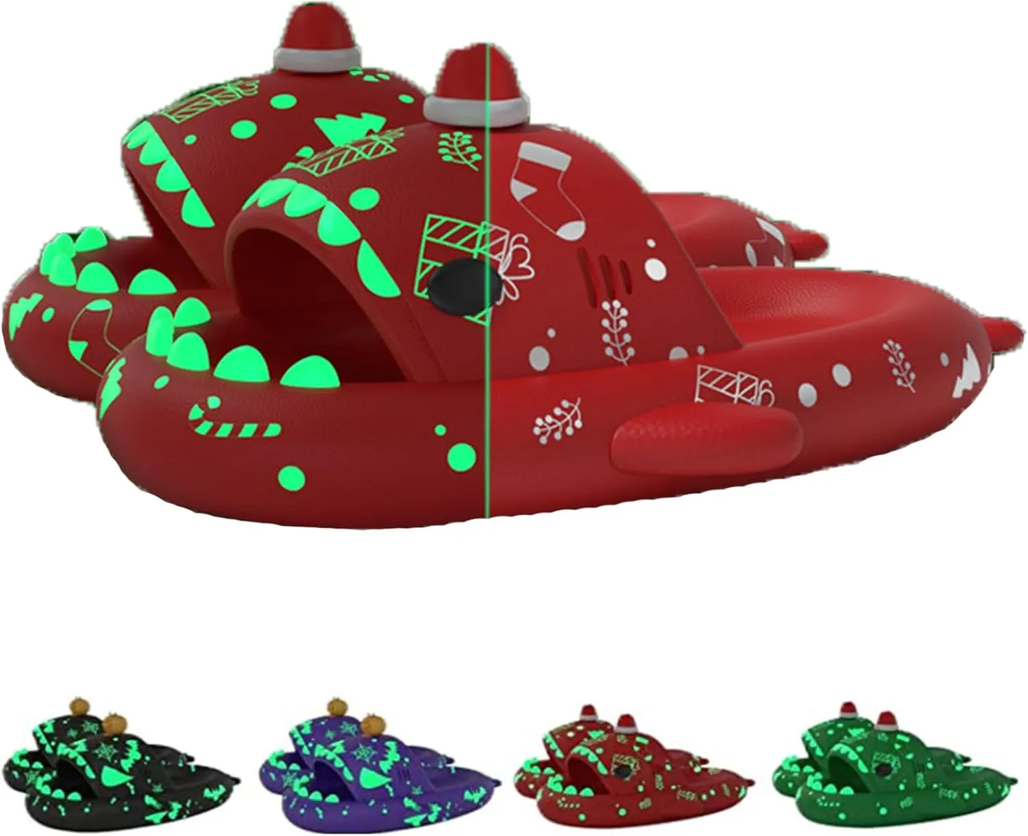 LELEBEAR Halloween Shark Slippers Halloween Shark Slides Christmas Spooky Shark Slides Glow in the Dark