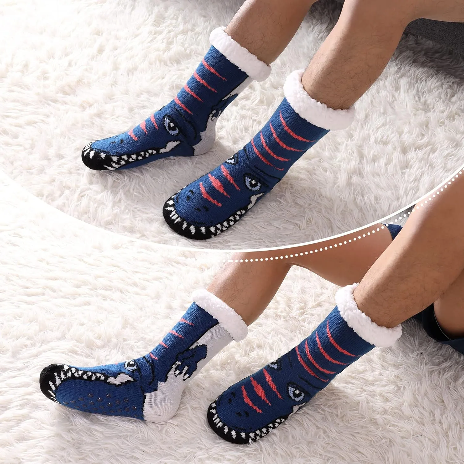 LINEMIN Mens Warm Slipper Socks Soft Cozy Fuzzy Fleece-Lined Winter Non Slip Indoor Christmas Socks