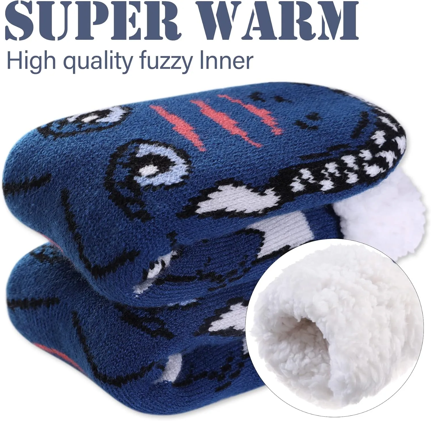 LINEMIN Mens Warm Slipper Socks Soft Cozy Fuzzy Fleece-Lined Winter Non Slip Indoor Christmas Socks