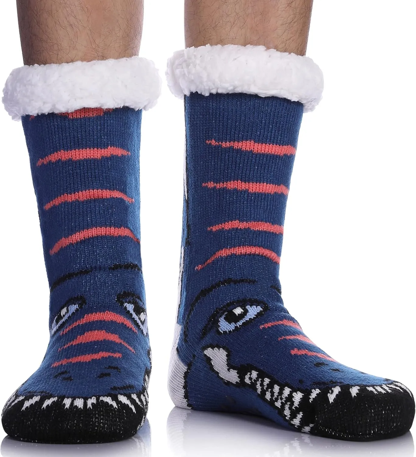 LINEMIN Mens Warm Slipper Socks Soft Cozy Fuzzy Fleece-Lined Winter Non Slip Indoor Christmas Socks