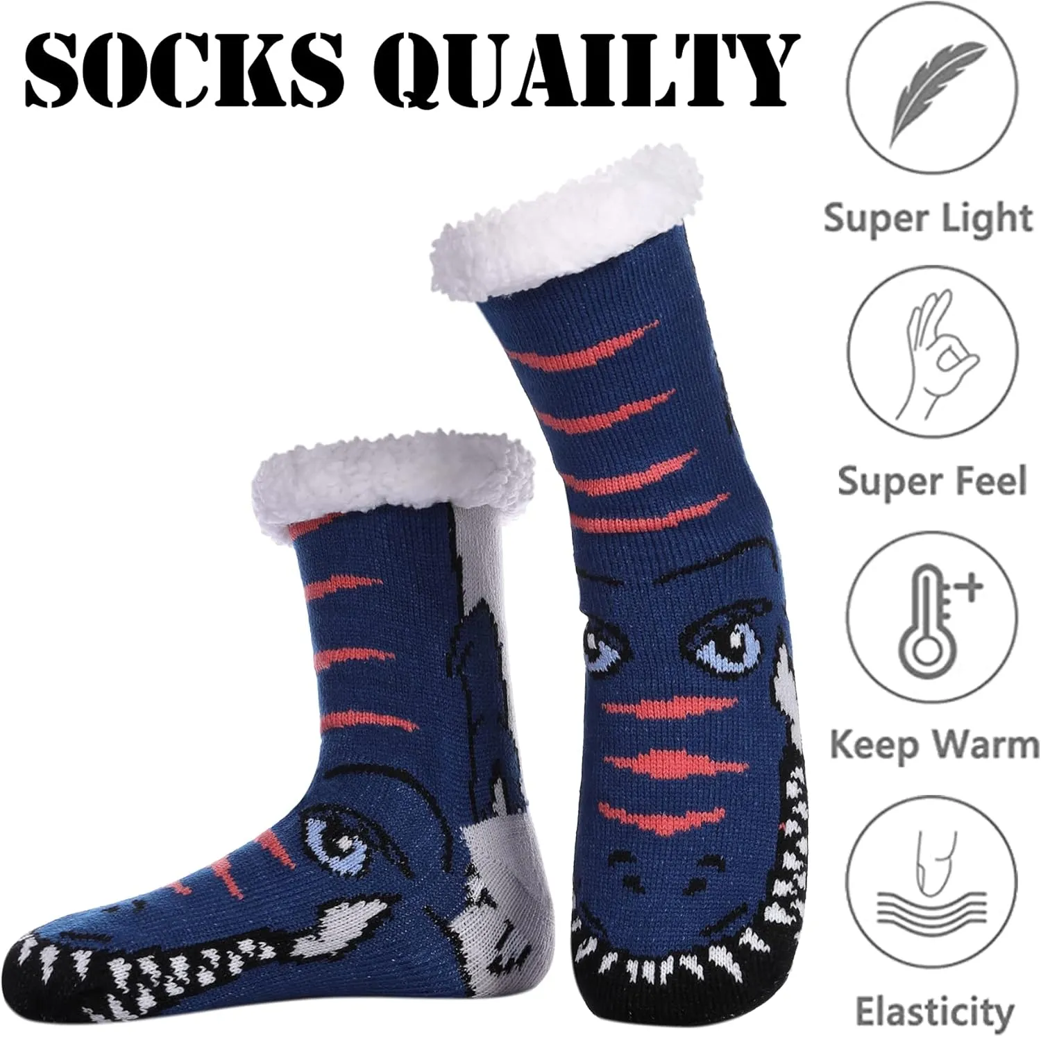 LINEMIN Mens Warm Slipper Socks Soft Cozy Fuzzy Fleece-Lined Winter Non Slip Indoor Christmas Socks