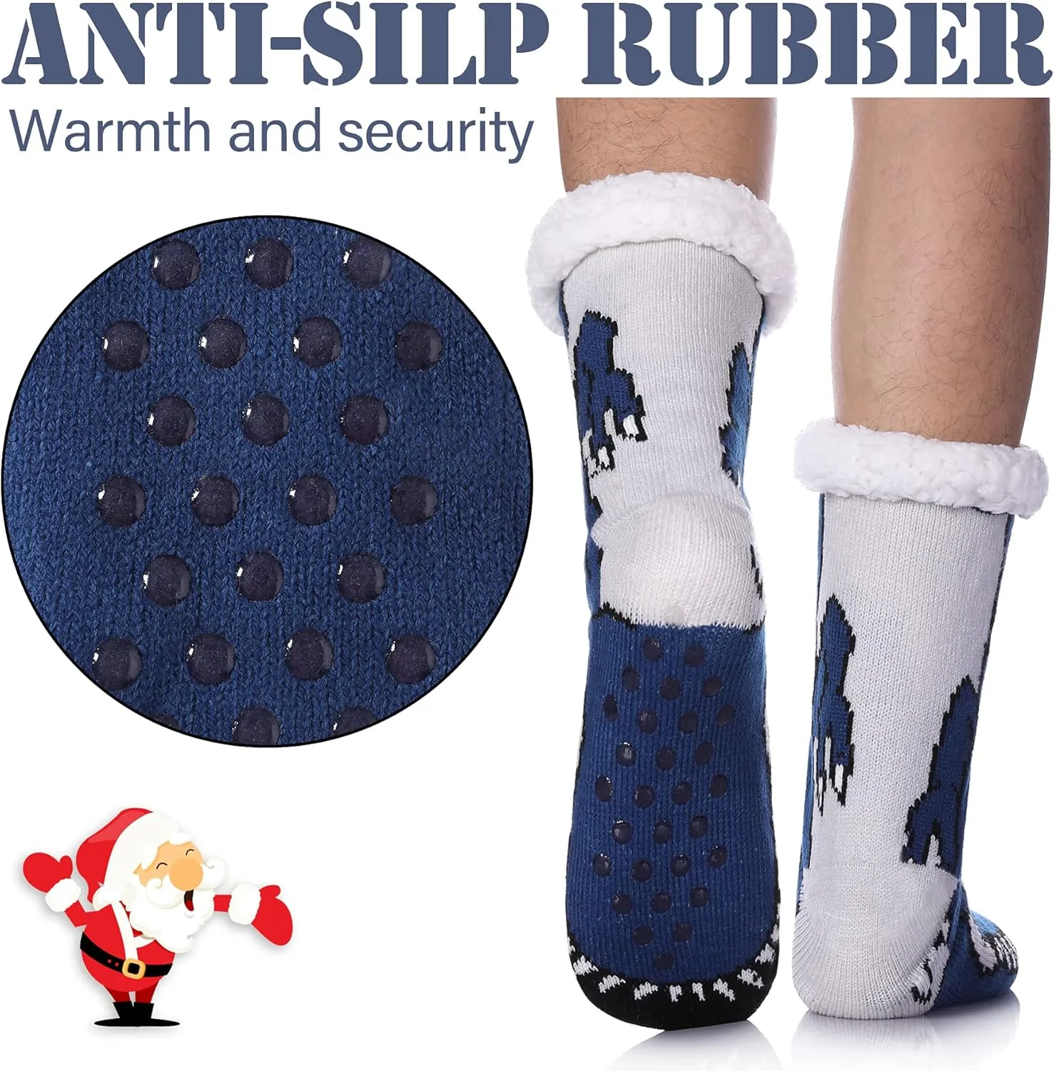 LINEMIN Mens Warm Slipper Socks Soft Cozy Fuzzy Fleece-Lined Winter Non Slip Indoor Christmas Socks