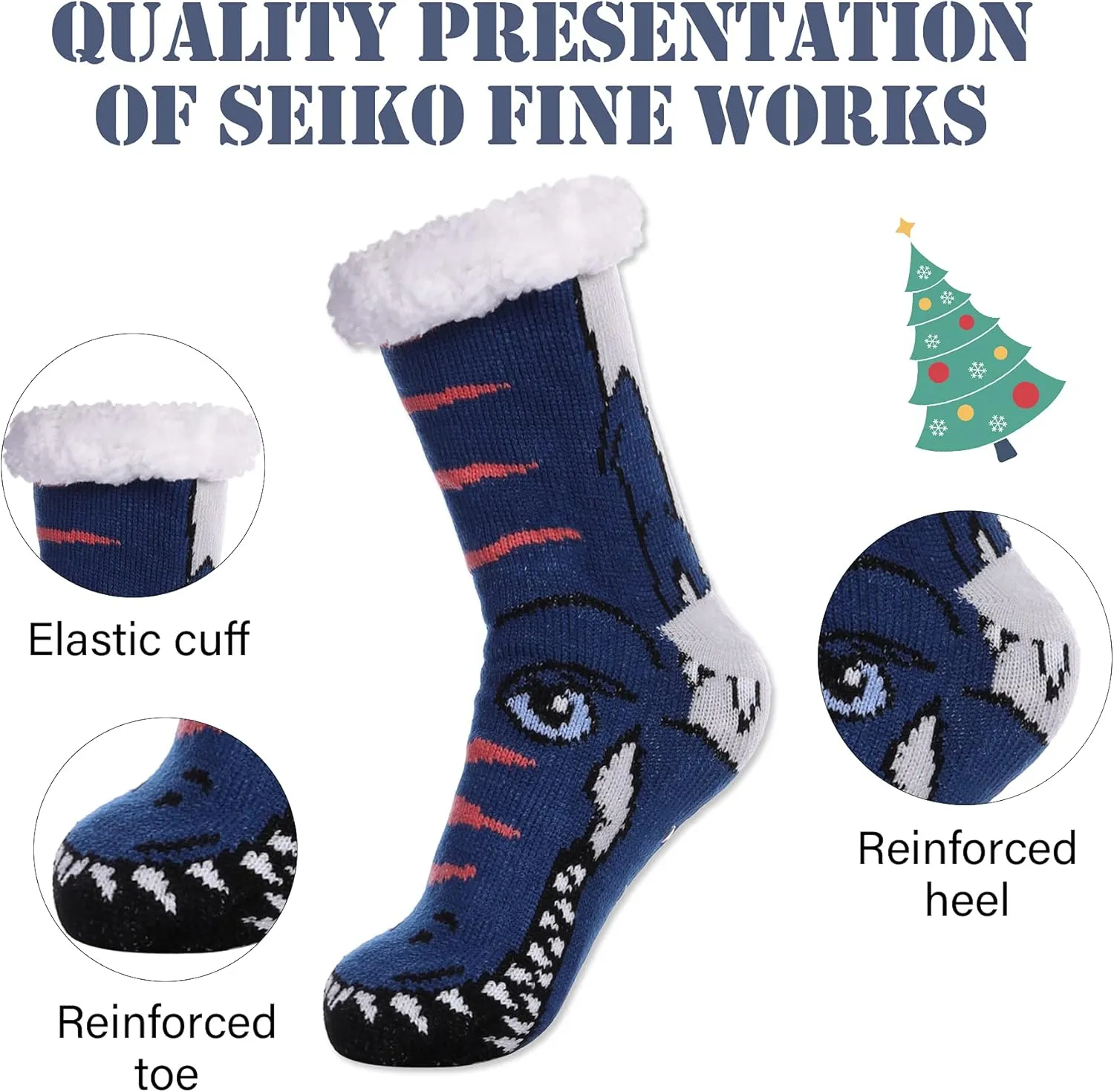 LINEMIN Mens Warm Slipper Socks Soft Cozy Fuzzy Fleece-Lined Winter Non Slip Indoor Christmas Socks