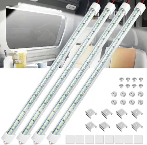 Linkstyle 4PCS 12V LED Interior Light Bar, 192LEDs 12V LED Light Strip with Switch, 6500K Slim Car Interior Lights for Car Truck RV Boat Cabinet