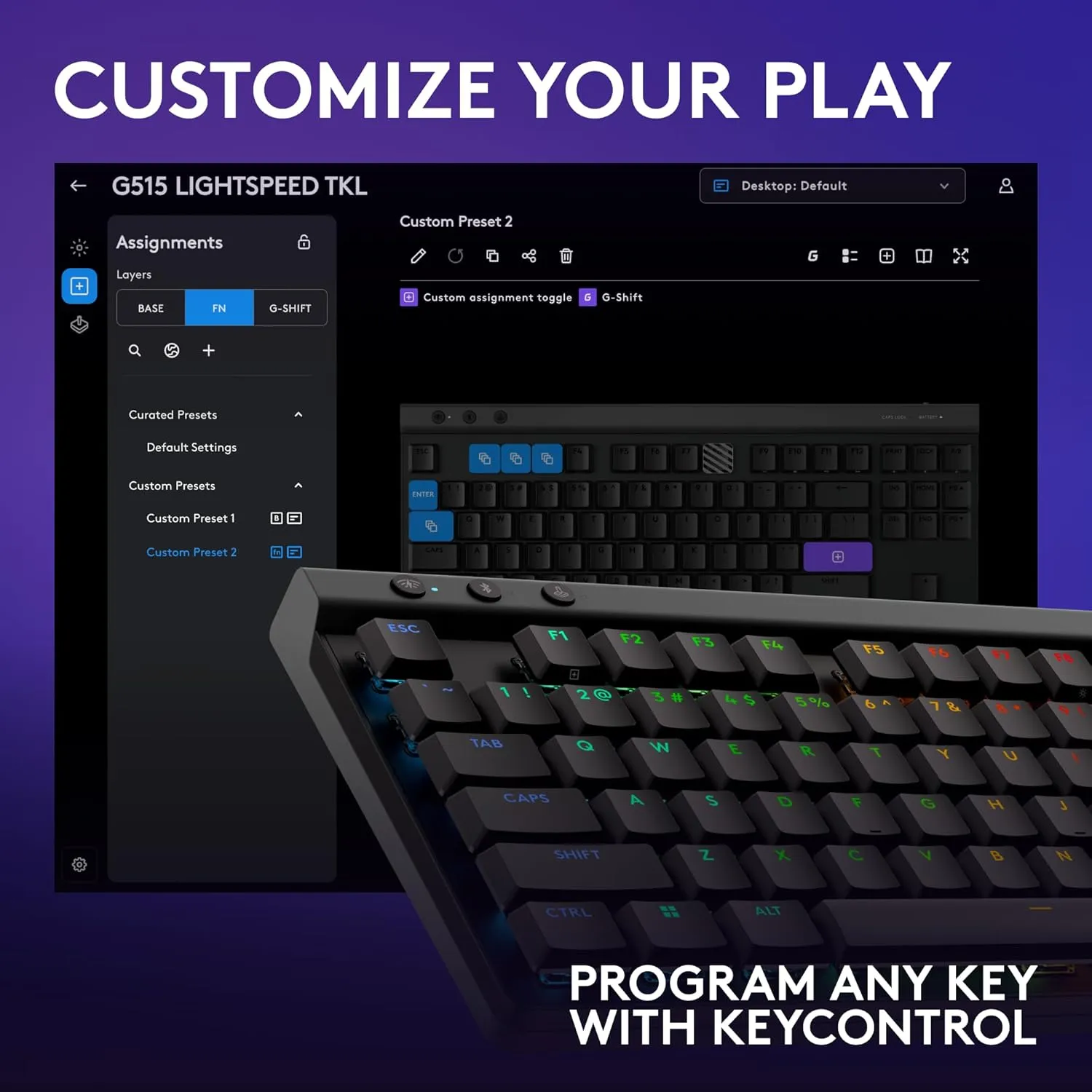Logitech G515 Wireless Gaming Keyboard TKL, LIGHTSYNC RGB, Thin Tenkeyless Design, Double-Shot PBT Keycaps, Tactile Brown Mechanical Switches - Black