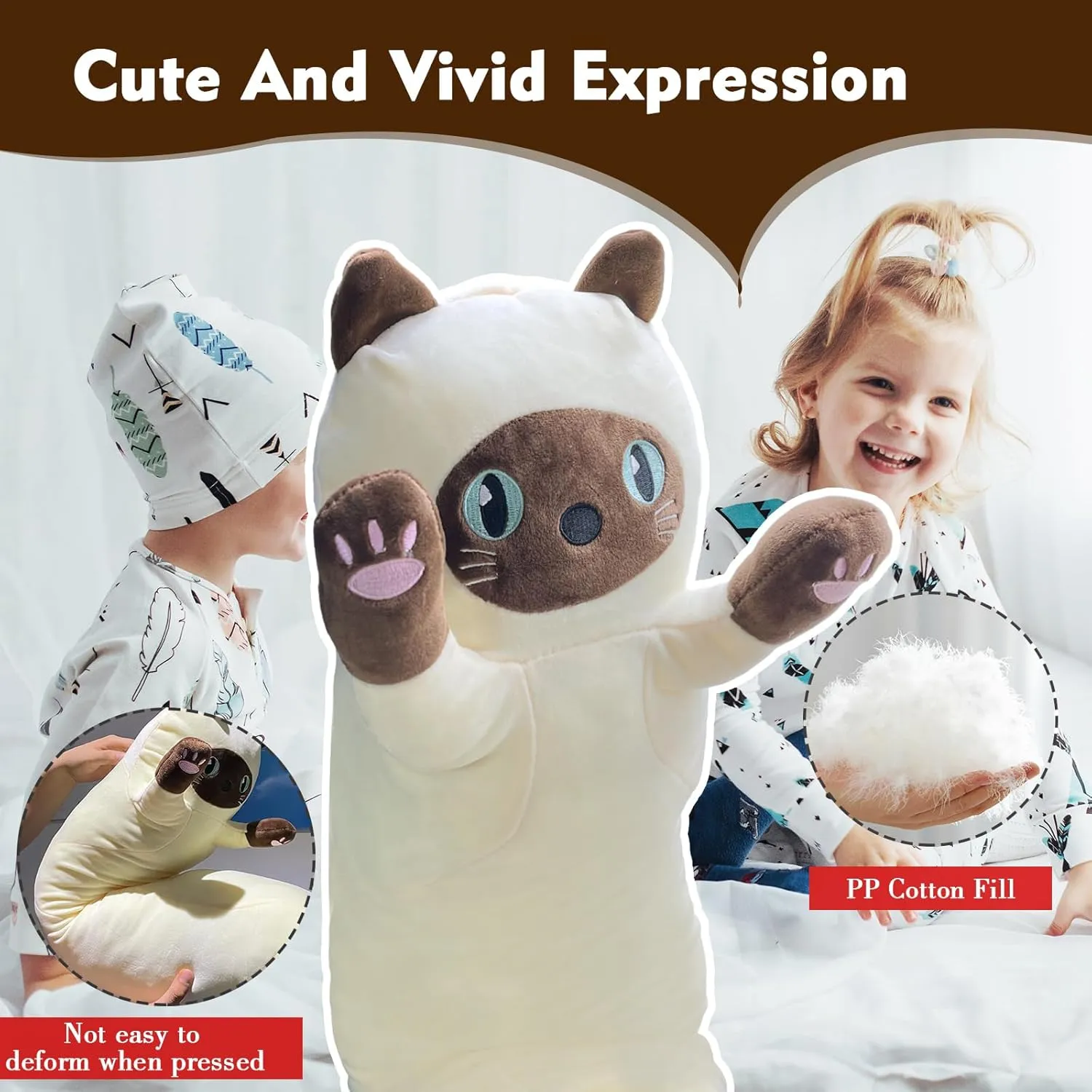 Long Cat Plush Pillow, 27.6in Cute Yellow Cat Plushie Stuffed Animals Body Pillow, Kawaii Kitten Soft Plushie Doll Toy Birthday Gift for Kids Girlfriend