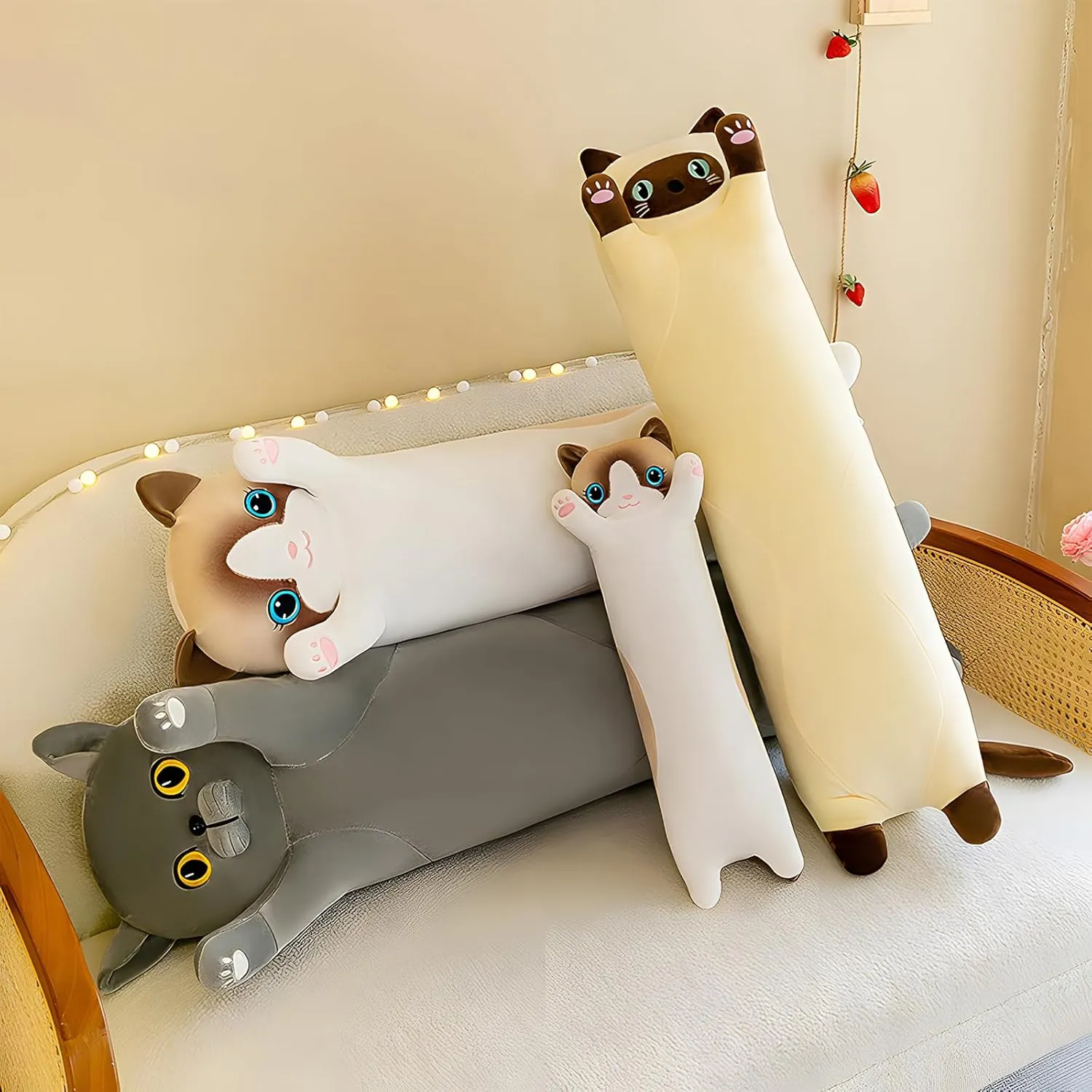Long Cat Plush Pillow, 27.6in Cute Yellow Cat Plushie Stuffed Animals Body Pillow, Kawaii Kitten Soft Plushie Doll Toy Birthday Gift for Kids Girlfriend