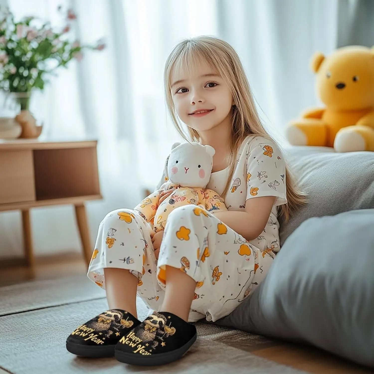 Lotusorchid Sleep Slipper for Kids, Warm Cozy Girls Bedroom Slipper Memory Foam House Slipper for Boys, Non Slip House Shoes Indoor Outdoor