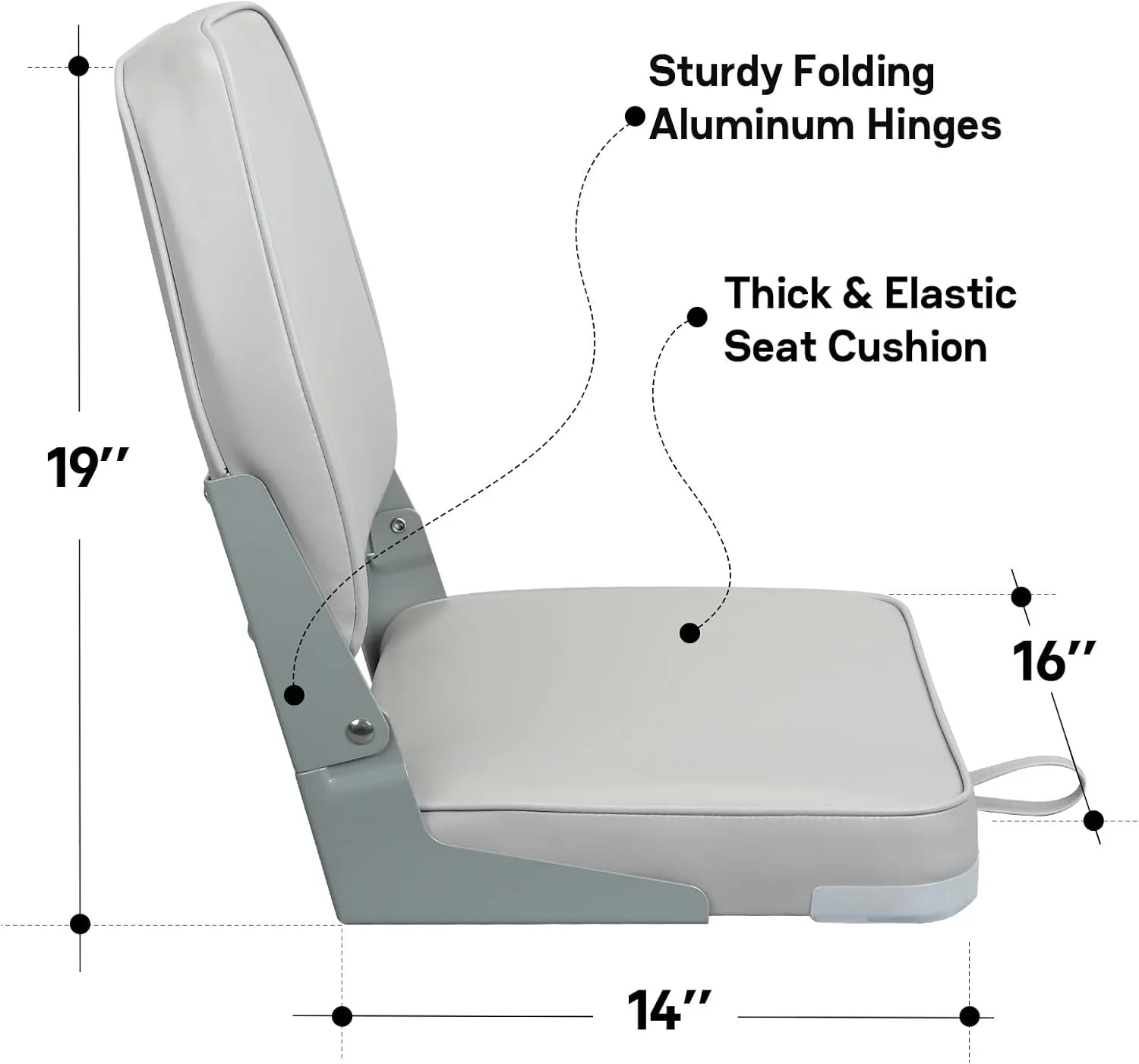 Low Back Boat Seat Fold-Down Fishing Boat Seat, 1 Pack, Light Gray