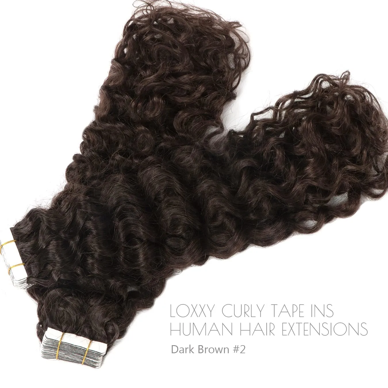 Loxxy Human Hair Extensions Tape in 14inch #2 Jerry Curly Invisible Seamless Skin Weft Darker Brown 100% Remy Human Hair Curly Extensions, with Extra Tape Bands 16pieces 40grams/per