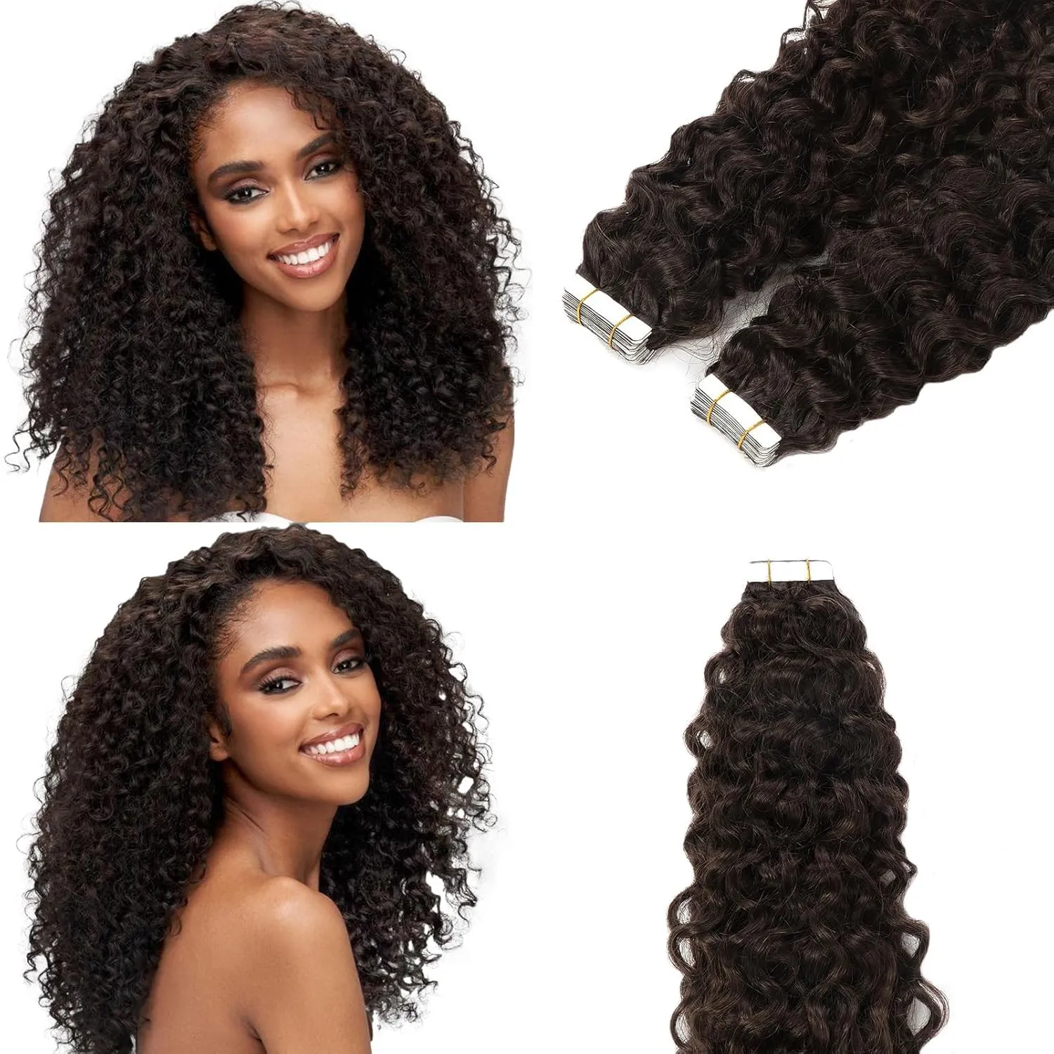 Loxxy Human Hair Extensions Tape in 14inch #2 Jerry Curly Invisible Seamless Skin Weft Darker Brown 100% Remy Human Hair Curly Extensions, with Extra Tape Bands 16pieces 40grams/per