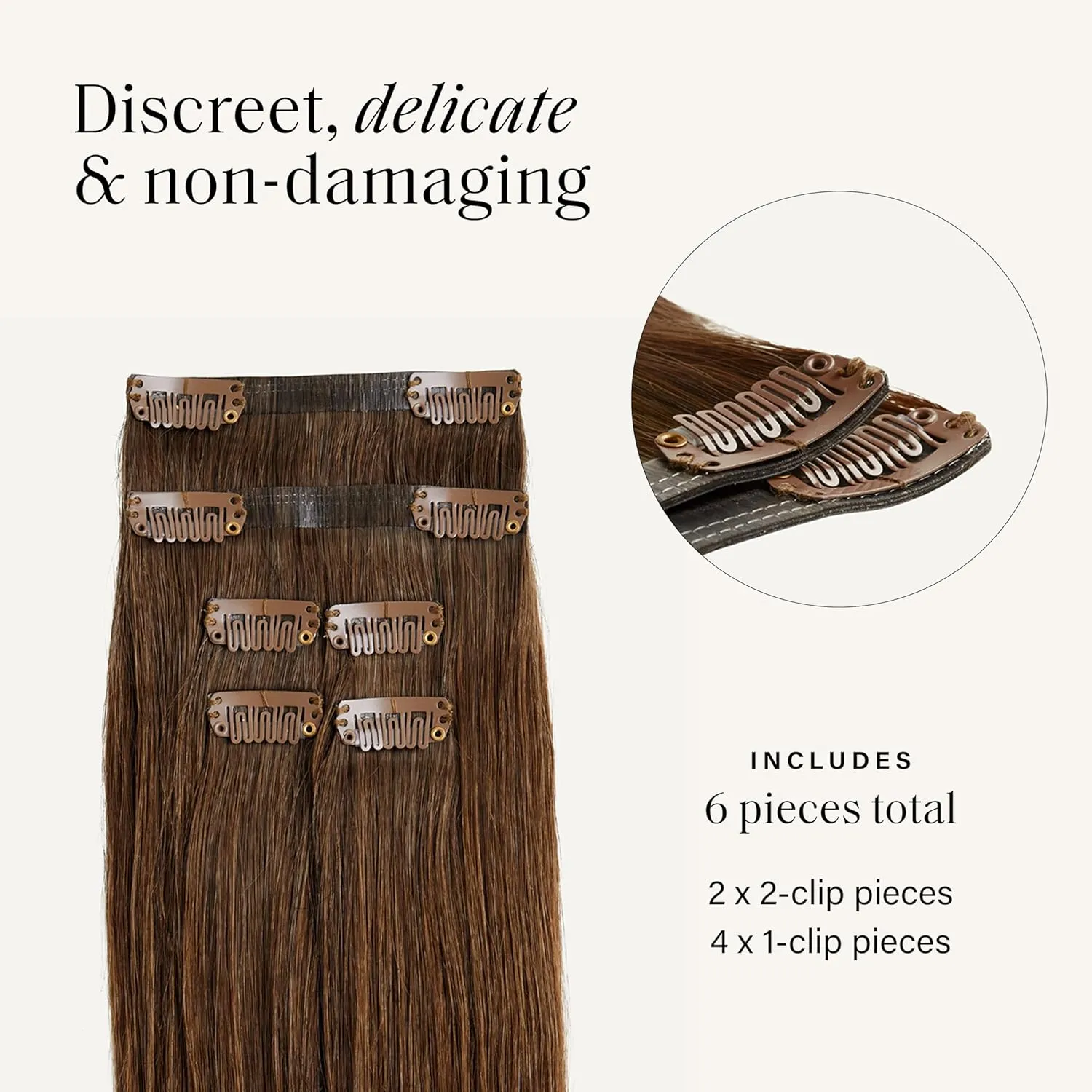 Luxy 100% Remy Human Hair Extensions for Thin Hair Thinning Hair Fill-Ins – 6 Seamless Wefts Multi-Dimensional Color Blend - Natural-Looking Volume & Coverage 50 grams 12" Chestnut Brown Thinning