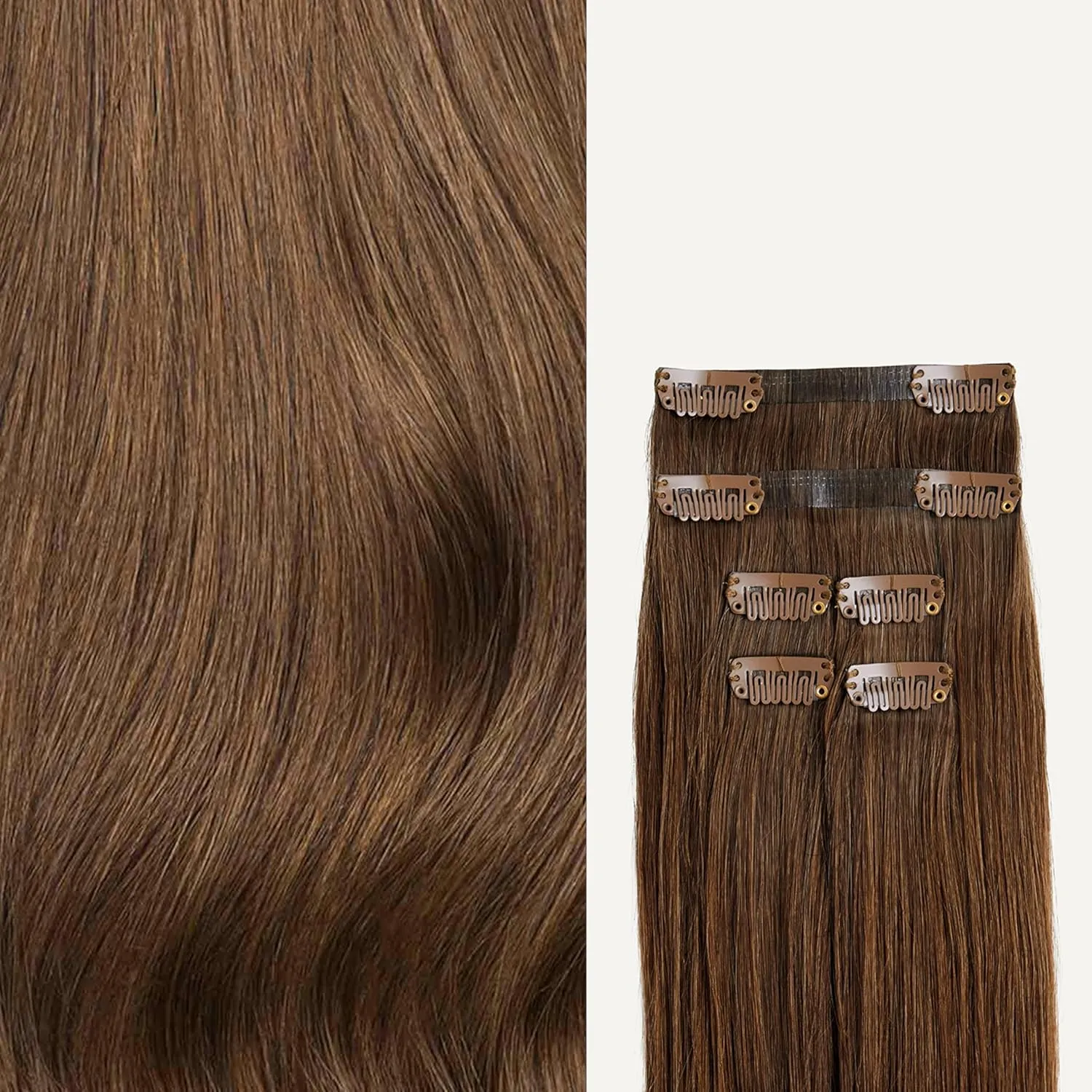 Luxy 100% Remy Human Hair Extensions for Thin Hair Thinning Hair Fill-Ins – 6 Seamless Wefts Multi-Dimensional Color Blend - Natural-Looking Volume & Coverage 50 grams 12" Chestnut Brown Thinning
