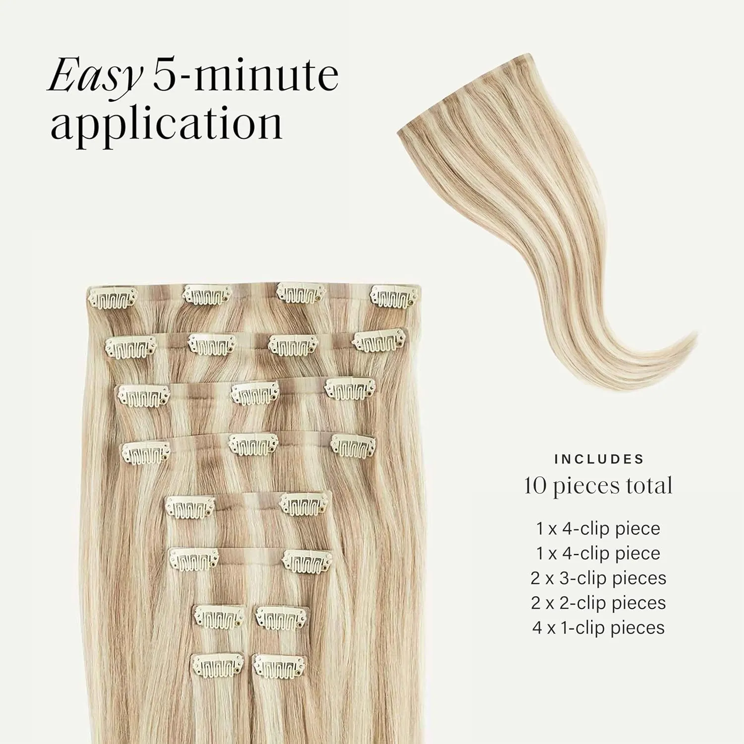 Luxy 100% Remy Human Hair - Seamless Clip-In Hair Extensions - Multi-Dimensional Color for Natural Blending, Adds Volume & Length 180 grams 20" Beige Blonde Balayage