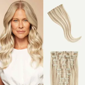 Luxy 100% Remy Human Hair - Seamless Clip-In Hair Extensions - Multi-Dimensional Color for Natural Blending, Adds Volume & Length 180 grams 20" Beige Blonde Balayage