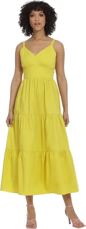 Maggy London Women's V-Neck Cotton Tiered Maxi Vacation Resort Event Guest of