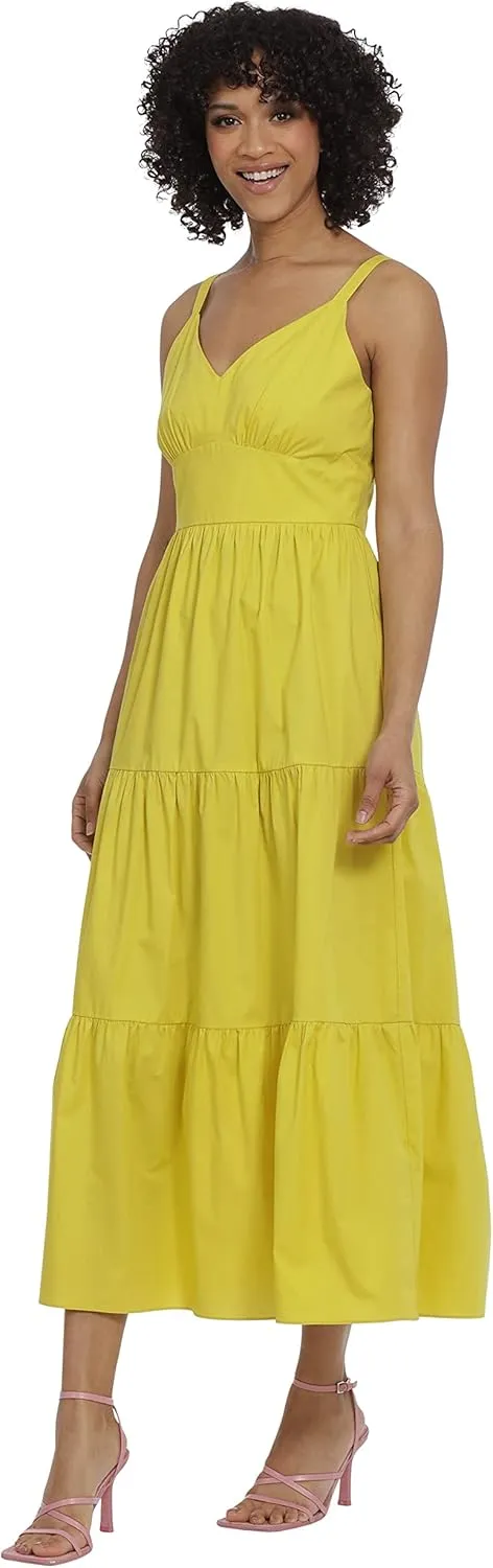 Maggy London Women's V-Neck Cotton Tiered Maxi Vacation Resort Event Guest of