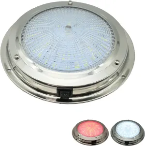 Marine Boat Dome Light, Dual Color 5.5" 12V LED Interior Cabin Lights with Toggle Switch, Stainless Steel Surface Mount (White|Red)