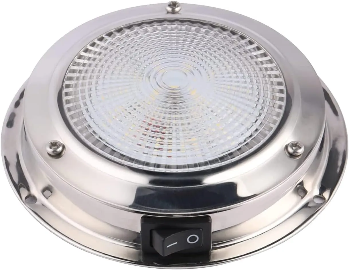 Marine Dome Light LED Boat Cabin Lights White with Switch Stainless Steel Surface Mount 12 Volts (4.18 Inches)