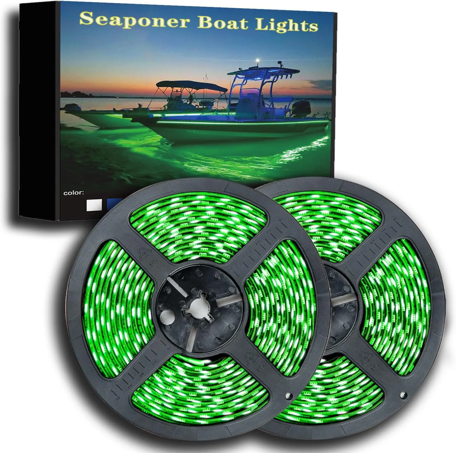 Marine Led Strip Lights, Pontoon Light Strip for Jon Bass Boat Sailboat Kayak, Marine Led Lights for Boats Deck Light Light Courtesy Interior Lights Fishing Night, 12v, 10m(32.8ft), Green