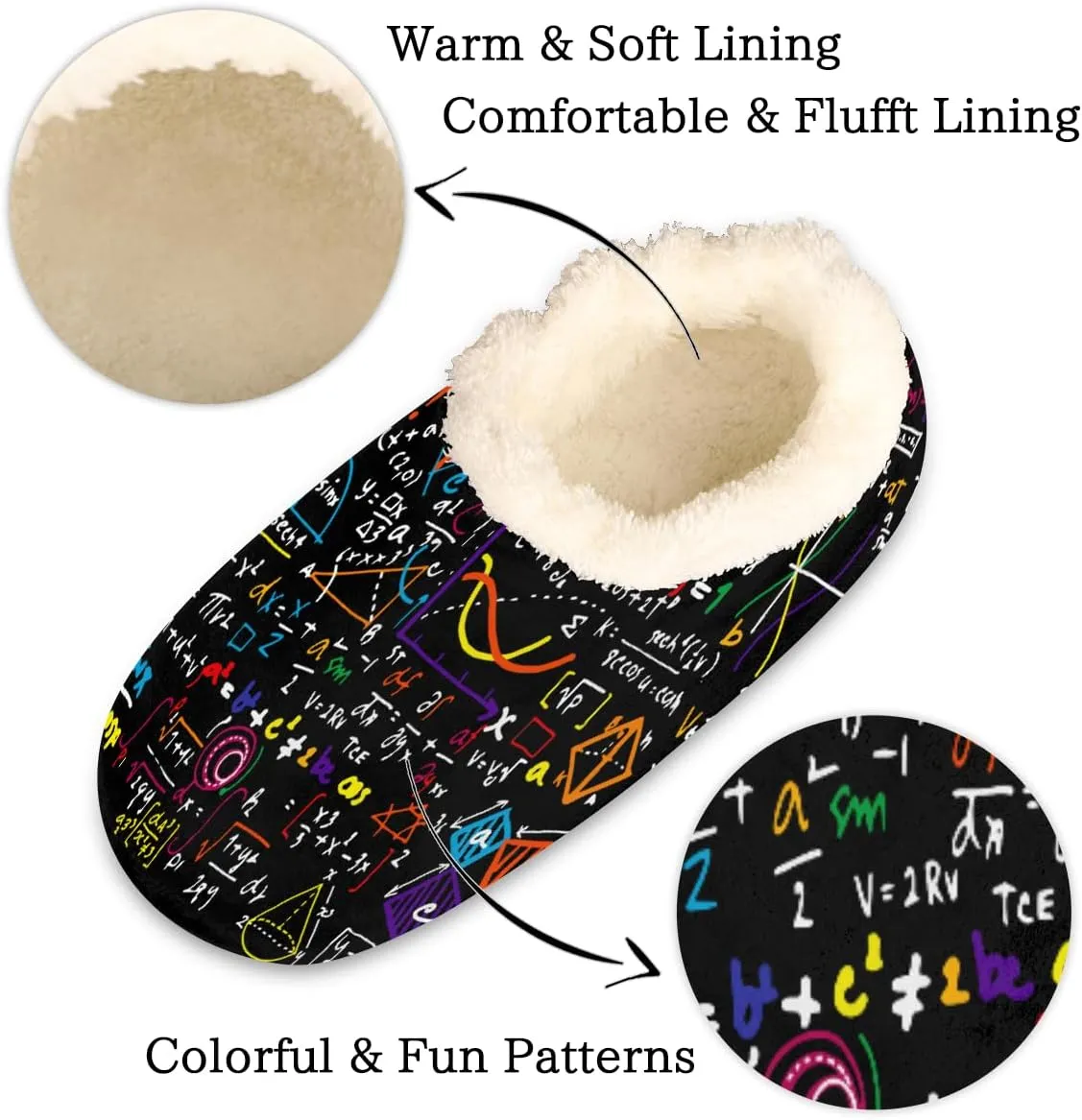Math Geometrical Slippers for Women Slipper Socks Soft Fuzzy House Slippers Shoes for Indoor Bedroom, Winter Cozy Christmas Gifts, Science Education
