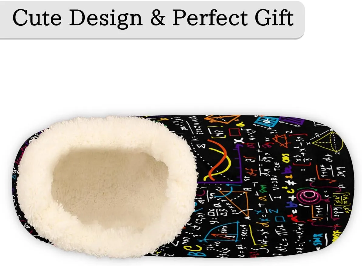Math Geometrical Slippers for Women Slipper Socks Soft Fuzzy House Slippers Shoes for Indoor Bedroom, Winter Cozy Christmas Gifts, Science Education
