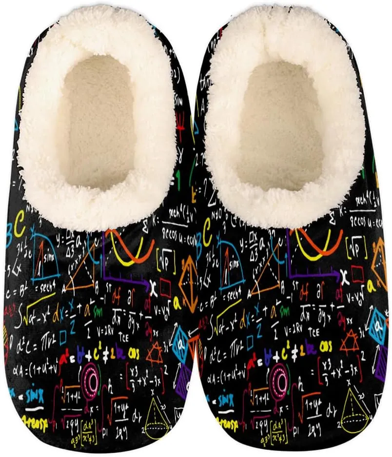 Math Geometrical Slippers for Women Slipper Socks Soft Fuzzy House Slippers Shoes for Indoor Bedroom, Winter Cozy Christmas Gifts, Science Education
