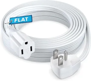 Maximm Extension Cord Heavy Duty (25 Feet) Flat Wire 3-Prong Flat Plug, 14 AWG Power Cord - UL Certified, White, Ideal for Home and Office Use, Appliances, Electronics, Power Tools