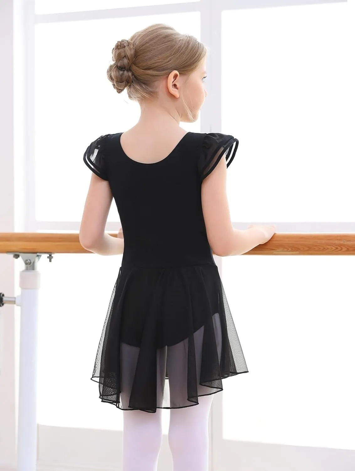 MdnMd Ballet Leotards for Girls Toddler Dance Ballet Leotard with Skirt Ballerina Dresses Tutu Outfits Flutter Sleeve