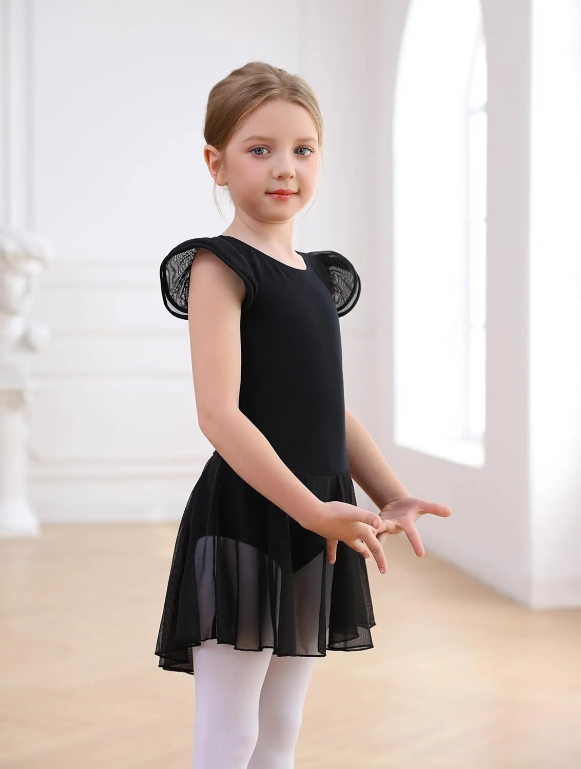 MdnMd Ballet Leotards for Girls Toddler Dance Ballet Leotard with Skirt Ballerina Dresses Tutu Outfits Flutter Sleeve