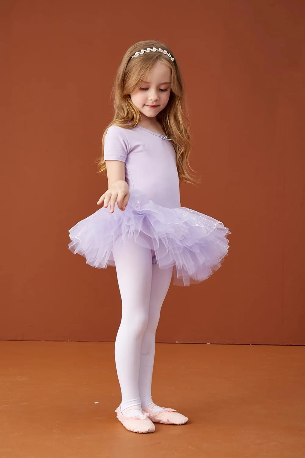 MdnMd Fly Short Sleeve Lace Dance Ballet Tutu Leotard Ballerina Outfit for Toddler Girls