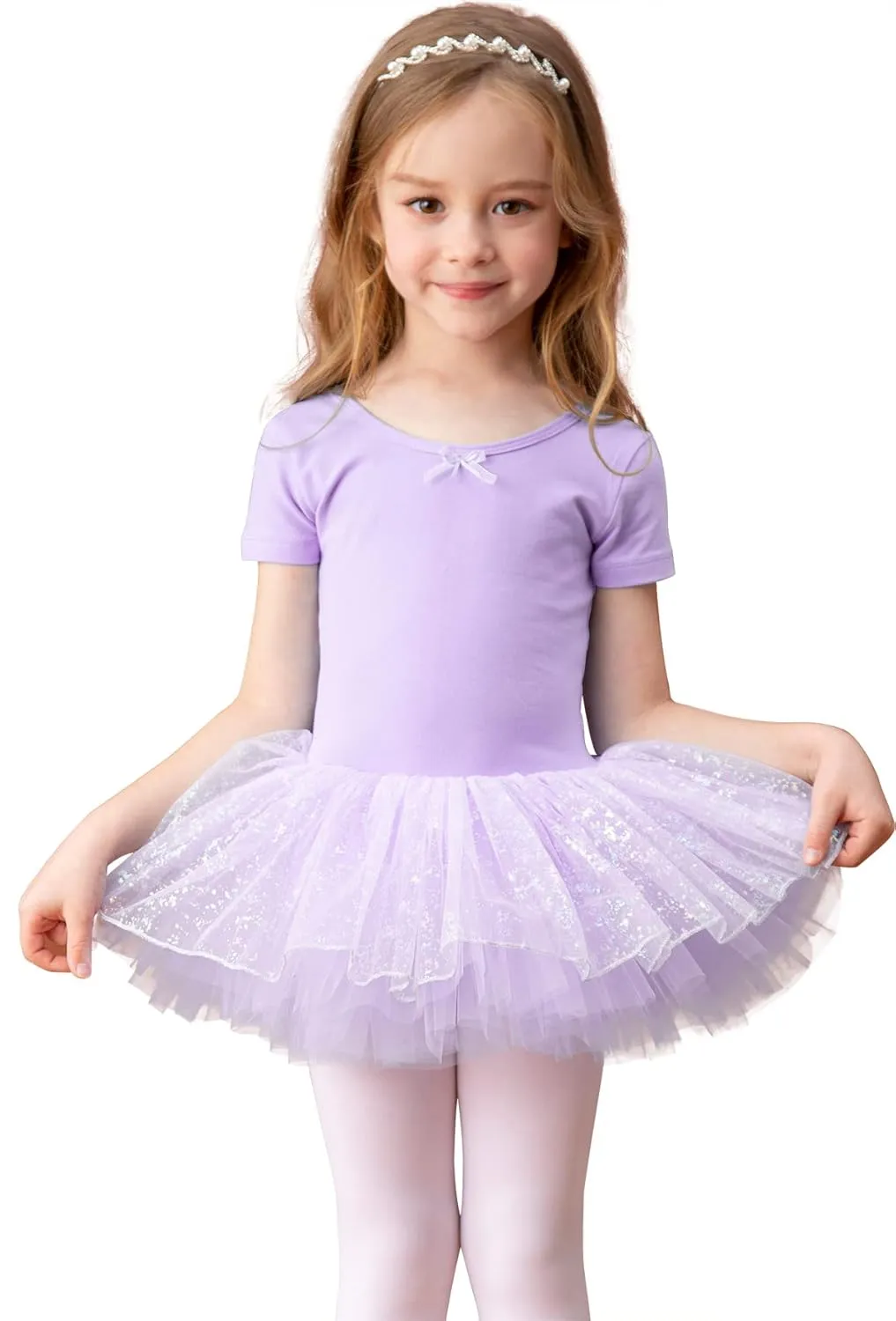 MdnMd Fly Short Sleeve Lace Dance Ballet Tutu Leotard Ballerina Outfit for Toddler Girls